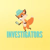 Investigators classroom badge with a fox holding a magnifying glass.